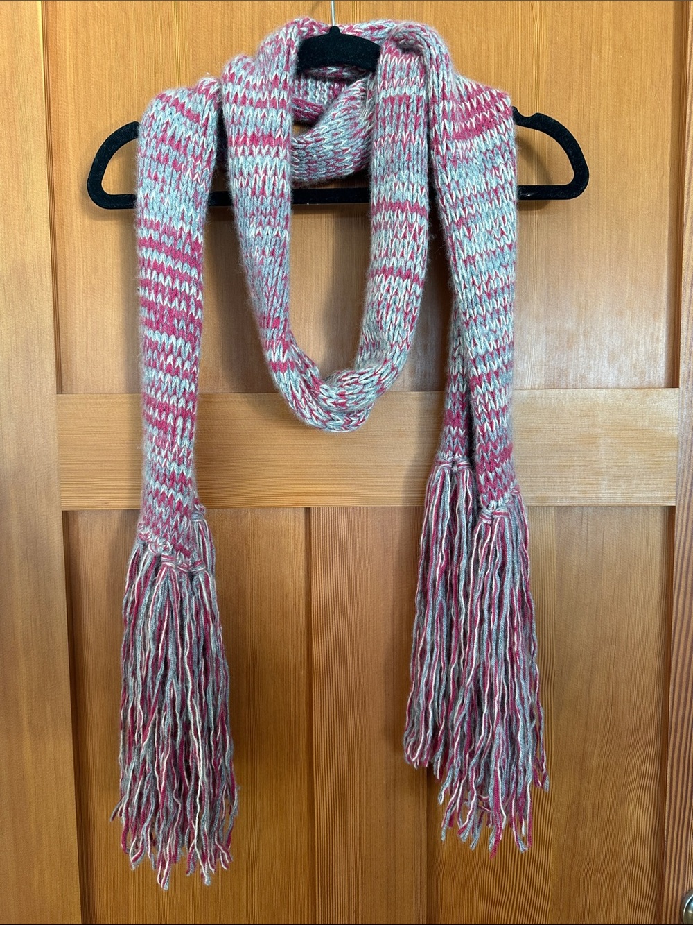 Burberry Pink & Grey Marled Fringe Scarf